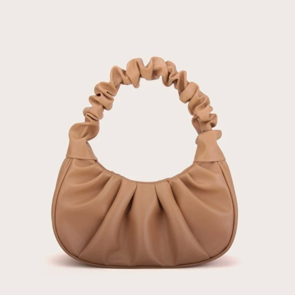 Baguette Ruched Mini Shoulder Mini Leather Purse.